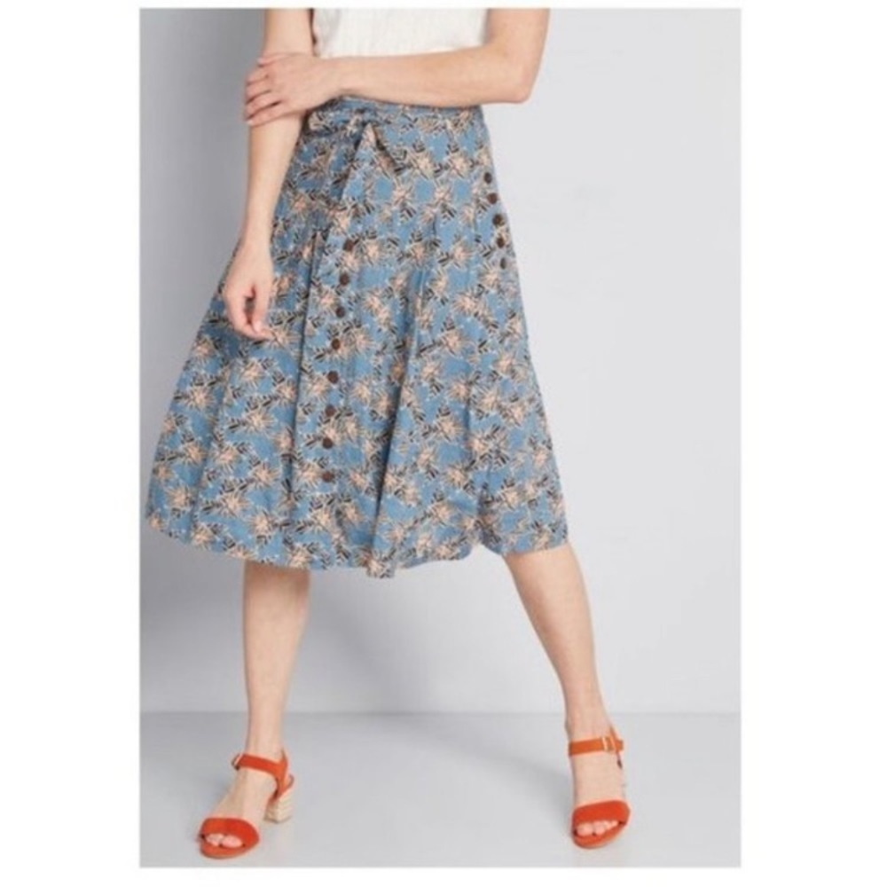 ModCloth Blue Floral Midi Skirt